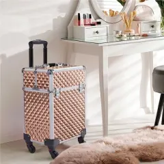 Yaheetech Rolling Makeup Train Case Professional Aluminum Cosmetic Case