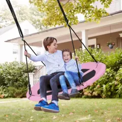Infans 40" Saucer Tree Swing w/ Adjustable Hanging Ropes for Backyard or Outdoor Pink