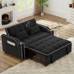 NicBex Modern Velvet Adjustable Pull-Out Sofa Bed with Side Pockets & Swivel Phone Stand,Comfy Sleeper Sofa for Living Room,Apartment