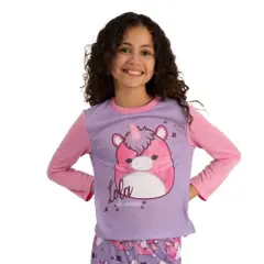 Youth Girls Squishmallows Lola the Unicorn 2-Piece Sleepwear Set with Long Sleeve Shirt and Sleep Pants