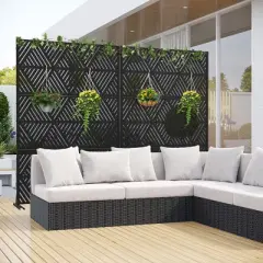 72" H&times;47"W Dovelina Black Privacy Screen Decorative Garden Fence with Triangle Pattern
