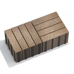 Gulches Patio Floor Tiles, Pack of 22, 11.8" WPC Wood-Plastic Composite Interlocking Decking Tiles, 3D TEAK, Indoor/Outdoor Water Resistant