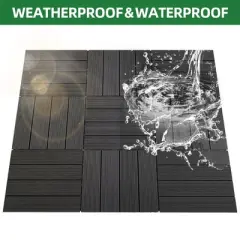 9 PCS heavy-duty & recyclable Wood-Plastic Interlocking Deck Tiles 11.8" x 11.8"- Waterproof Outdoor and Indoor Flooring for Patio