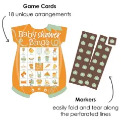 Big Dot of Happiness Little Pumpkin - Picture Bingo Cards and Markers - Fall Baby Shower Shaped Bingo Game - Set of 18