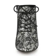 Allegra K Women's Pointed Toe Lace Up Stiletto Kitten Heel Lace Booties