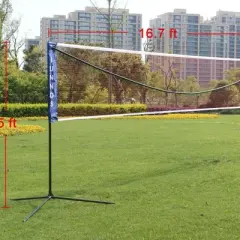 NAYSAYE Sport Net and Rebounder Portable Volleyball Badminton Tennis Net Adjustable Height for Indoor Outdoor Play, Black, 200"*7.09"*60"