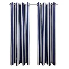 Commonwealth Seascapes Stripes Light Filtering Satiny Look Provide Privacy Grommet Outdoor Panel Pair, Indigo