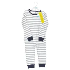 Hudson Baby Infant and Toddler Cotton Pajama Set, Gray Stripe Navy
