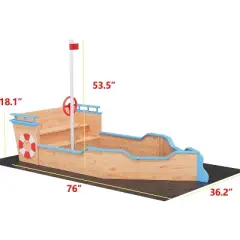 Pirate Ship Wooden Sandbox &ndash; Kids Outdoor Sandpit with Benches, Drainage Liner & Playful Design for Backyard, Patio, Ages 4+