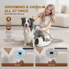 Teendow Dog Grooming Vacuum Kit with 7 Tools, 2L Dust Cup, Pet Hair Clipper & Nail Grinder, 3 Suction Modes, Low-Noise Pet Grooming Vacuum ,Brown