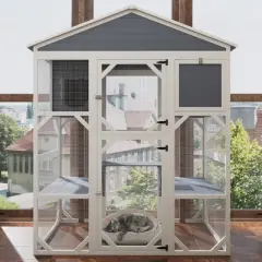 GDFStudio Letitia Modern 73.3" Wooden Outdoor Cat House with 3 Platforms and 2 Napping House