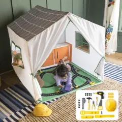 HearthSong 50-Inch Pretend-Play Fabric Garage and Tool Workshop with 19-Piece Pretend-Play Tool Set