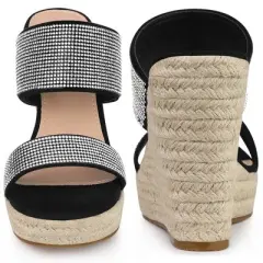 Perphy Women' Sandal Platform Rhinestones Dual Strap Espadrille Wedge