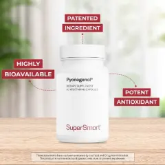 SuperSmart Pycnogenol 200mg per Day (Patented) - French Maritime Pine Bark Extract | Non-GMO & Gluten Free - 60 Vegetarian Capsules