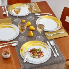 Silver Spoons Elegant Disposable Plastic Plates for Party, Heavy Duty Gold Disposable Plate Set, (10 PC) - Brush
