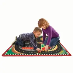 Melissa & Doug Round the Speedway Race Track Rug With 4 Race Cars (39 x 36 inches)