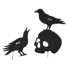 Bethany Lowe 12.75 In Glittered Crow On Skull Set Halloween Figurine Set , Lightweight Halloween Decor Halloween Decor (2PC)