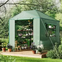 Portable Greenhouse, Outdoor Walk In Green House with Ventilated Mesh Windows and Roll-Up Zippered Doors, Reinforced Metal Frame