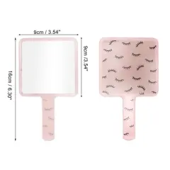 Unique Bargains Eyelash Pattern Square Handheld Mirrors 1 Pc Translucent Pink