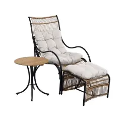 Christopher Knight Home Plato 3 Pieces Outdoor Rattan Weave Seating Set with Lounge Chair, Ottoman and Table