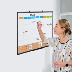 VEVOR 36"x 24" Monthly Calendar Whiteboard & Cork Board Combo with Aluminum Frame &ndash; 2-in-1 Magnetic Dry Erase Bulletin Board for Wall Mount