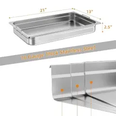 CuisinSmart 6 Pack Steam Table Pan, Stainless Steel Catering Pans, Commercial Anti-Jamming Hotel Pan with Handle, 2.5/4/6 Inch Deep