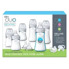 Chicco Duo Deluxe Hybrid Baby Bottle Gift Set with Invinci-Glass Inside/Plastic Outside - Gray - 10pc