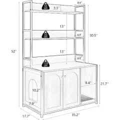 Acekool Cat Litter Box Enclosure, Hidden Cat Furniture with 2 Storage Shelves & Scratch Pad, Indoor Kitty Washroom Cabinet, White