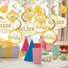 Big Dot of Happiness Golden Birthday - Happy Birthday Party Hanging Decor - Party Decoration Swirls - Set of 40