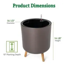 Gardener's Supply Ava Self-Watering Round Planter with Water Level Indicator for Indoor/Outdoor use | 12.5" Diameter and 10" Planting Depth - Brown -