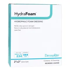 HydraFoam Foam Dressing Square No Border Waterproof Backing, 10 per Box