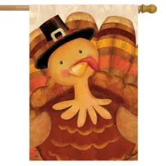 Thanksgiving Turkey House Flag Tom Holiday Pilgrim Hat 28" x 40" Briarwood Lane
