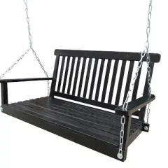 MOEPISY Front Porch Swing With Armrests, Wood Bench Swing With Hanging Chains