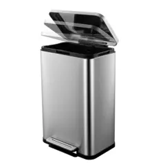 13 Gal & 2.1 Gal Trash Can Combo Set, Stainless Steel Garbage Can with Foot Pedal Quiet-Close Lid