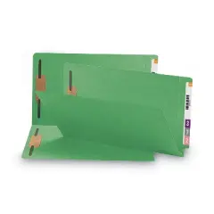 Smead Heavyweight Colored End Tab Fastener Folders, 0.75" Expansion, 2 Fasteners, Legal Size, Green Exterior, 50/Box