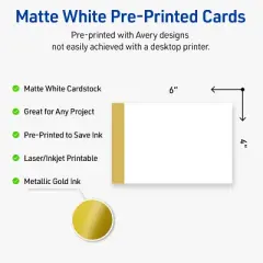 Avery Printable Rectangle Postcards, Gold-Dipped Edge, 4" x 6", Matte White Rectangle Postcards, Laser/Inkjet, 20ct, Great for Postcards