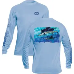 Flying Fisherman Pasta Sailfish Performance Long Sleeve T-Shirt - Blue Mist