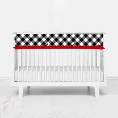 Bacati - Lumberjack Red/Black/Gray Boys Cotton Long Crib Rail Guard Cover