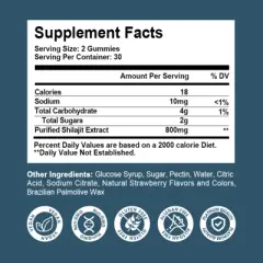 Mulittea Shilajit Gummies 800mg for Energy & Immune Support - 60 Gummies (Strawberry)