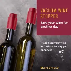 Maplefield Vacuum Wine Stoppers - Leak-Proof Vacuum Pump Wine Preserver - Plastic Vacuum Wine Cork - 4 Pack [Red]