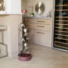 44" Iron Indoor/Outdoor Bottle Shaped Water Fountain with Tiering Wine Glasses Brown - Alpine Corporation