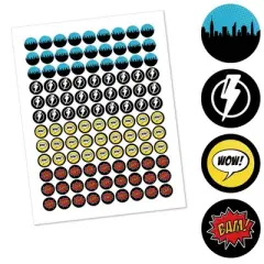 Big Dot of Happiness Bam Superhero - Baby Shower or Birthday Party Round Candy Sticker Favors - Labels Fits Chocolate Candy (1 Sheet of 108)