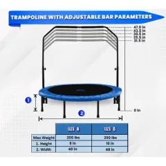 Machrus Upper Bounce Mini Trampoline for Adults - Exercise Fitness Indoor/Outdoor Rebounder - Small Foldable Trampoline for Kids with Adjustable Bar