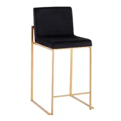 Set of 2 Fuji Steel/Velvet High Back Counter Height Barstools - LumiSource