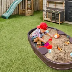 VEVOR Sandbox with Cover, 72 x 41.5 x 9.1 in Oval Sand Box, HDPE Sand Pit with 4 Corner Seating and Bottom Liner, for Boys Girls Ages 3-12, Brown