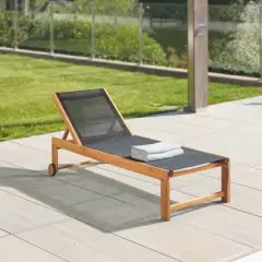 Sunapee Acacia Wood Outdoor Lounge Chair with Mesh Seating - Natural - Alaterre Furniture