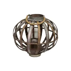 Essential Decor & Beyond Distressed Bamboo Lantern with Glass