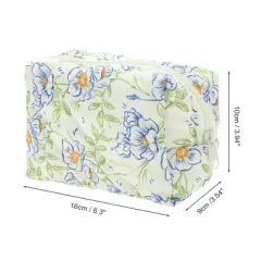 Unique Bargains Floral Quilting Makeup Bag Blue Green 1 Pc