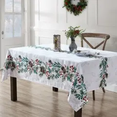 Elrene Holly Berry Flourish Holiday Fabric Tablecloth - Elrene Home Fashions