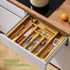 Pipishell Bamboo Silverware Organizer, Expandable Cutlery Tray, Utensil Drawer Organizer in Kitchen for Spoons Forks Knives, Natural